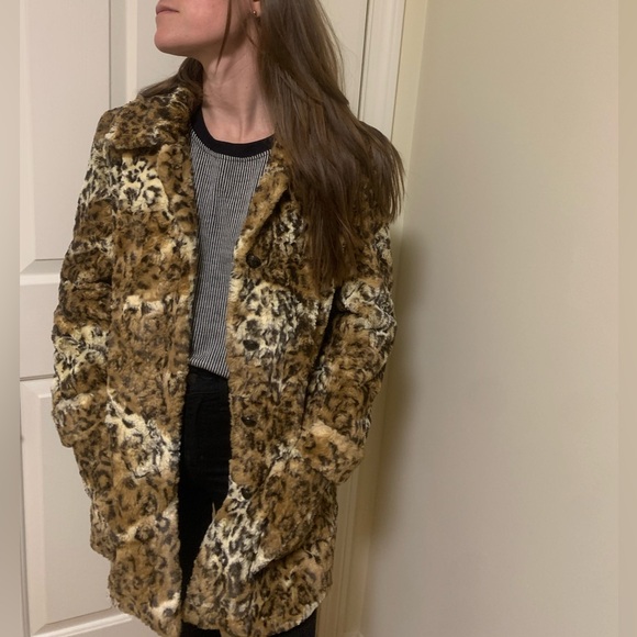 Alice + Olivia Pali Double Button Faux Fur Short Jacket Leopard S New - Picture 1 of 11